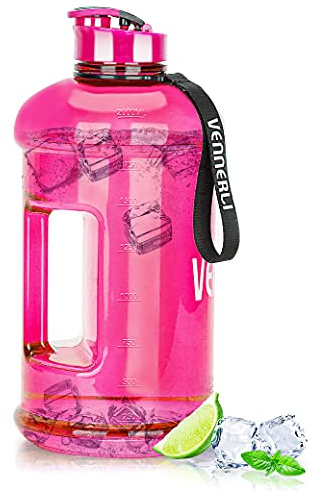 VENNERLI 2,2 Liter Trinkflasche Groß Sport Wasserflasche mit Griff Gym Bottle BPA Frei Fitness Training Plastik Sportflasche Auslaufsicher Ideal für Sport Gym Fitness Büro Heim （Rosa）