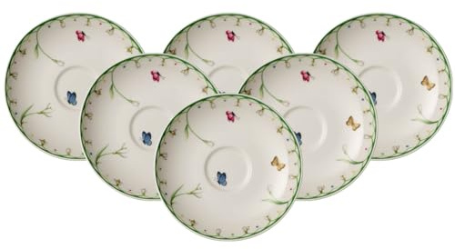 Villeroy & Boch Colourful Spring - Set di 6 piattini da caffè, ø 14,8 cm, motivo: farfalle e fiori, decorazione pasquale, in porcellana di alta qualità, colore: Bianco/Multicolore