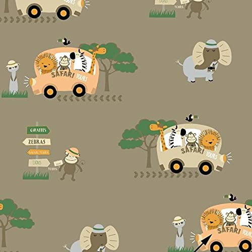 11,99€/m Safari Tiere Bus 100% Baumwolle Baumwollstoff Kinder Meterware Handwerken Nähen Stoff (100x160cm)