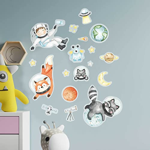 Papierdrachen Wandtattoos - 8 Bögen mit Wandstickern für Kinder - Kinderzimmer Dekoration - Wand Deko - Astronauten - 22 x 30 cm je Bogen - für Jungen und Mädchen - Set 4
