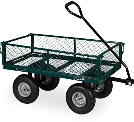 Relaxdays Carrello a Mano, Pratico Carretto per Il Giardino, per Trasporto Carichi, Sponde Pieghevoli, Max. 200kg, Verde