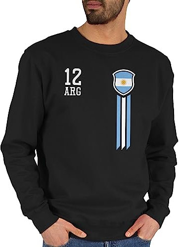 Sweater Pullover Sweatshirt Herren Damen - Fußball EM WM - 12. Mann Argentinien Fanshirt - L - Schwarz - europameisterschaft argentina pulli fussball polovers fu ball pullis em- fanartikel polover