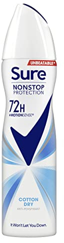 Sure Women Nonstop Protection Cotton Dry Deodorant Body Spray Antiperspirant with body heat activated technology for 72 hour odour and sweat protection 150 ml