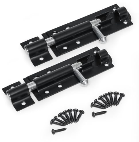 Pack of 2 - Gate Bolt Door Lock Tower Door Bolt Black Door Lock Powder Coated Bolt Lock for Garden Gates and Shed Doors for Extra Safety and Security (4” (100mm)