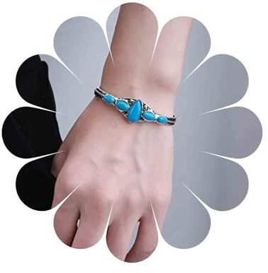 Allereya Boho Türkis Armband Blauer Edelstein Armreif Türkis Wassertropfen Armband Vintage Silber Handkette Armband Schmuck für Frauen und Mädchen
