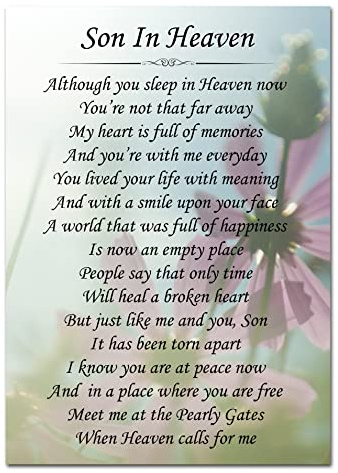 Son Memorial Card Funeral Son In Heaven Poem & Grave Ground Stake F149
