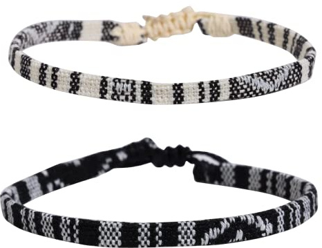 Armbänder für Männer 2 Surfer Strand Armband-Set Urlaubsgeschenk handgefertigte Boho-Armbänder Outdoor-Sport-Fußkettchen für Männer und Frauen Accessoires im ethnischen Stil(schwarz+weiß)