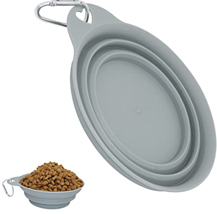 Cuenco plegable para perros en color gris, cuencos de alimentación para mascotas para caminar y viajar, cuenco de agua plegable de silicona de 15 cm para perros, perfecto para acampar