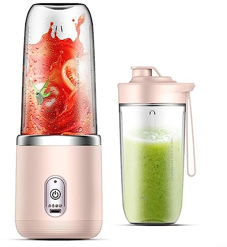 Mélangeur de fruits personnel portable de 450 ml, mélangeur pour smoothies, jus et shakes, mini mélangeur portable avec 6 lames en acier inoxydable, rechargeable par USB, rose