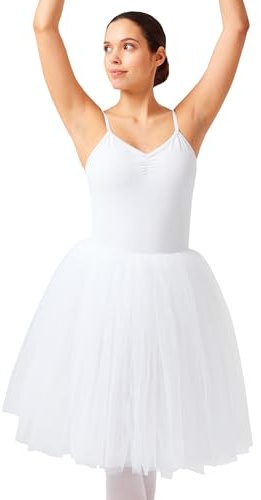 tanzmuster Ballett Tutu Mädchen - Karla - Baumwolle - Weiß 164/170 - Ballett Trikot mit langem Rock - Ballettkleid - Ballettkleidung für Kinder