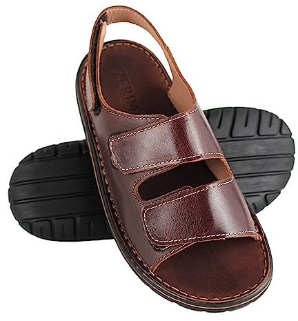 Zerimar Sandale Habillée pour Homme en Cuir | Semelle en Caoutchouc Antidérapante | Sans Fermeture Arrière | 2 Bandes Velcro | Semelle Intérieure Rembourrée | Sandales Confortables pour Homme en Cuir