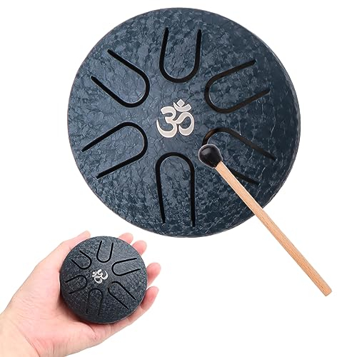 Aedcbaide Zungentrommel Tragbare Mini Trommel 3 Zoll 6 Töne Steel Tongue Drum, D-Dur Klangschale Handpan Instrument mit Schlägeln für Kinder Meditation Yoga Klangheilung Garten Weihnachten (Blau)