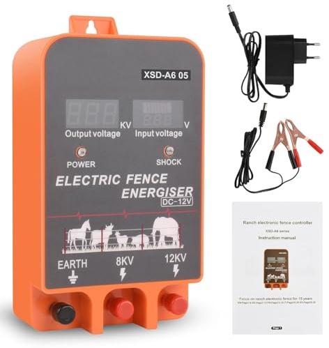 15KM Pastor Electrico, cerca eléctrica Controlador de pulso de alto voltaje seguro Granja de animales Cerca eléctrica Pastor Granja de animales Pastor eléctrico (Orange)