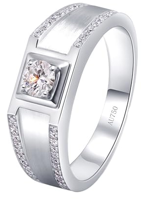 Whoiy Verlobungsringe Weissgold 585, Herren Ehering 0.5ct Moissanite Hochzeit Ring Hochzeitsring Echtgold 14 Karat für Männer Gr 48 (15.3)