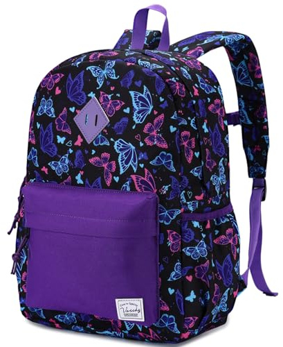 VASCHY Zaino scolastico per bambini, per ragazzi e ragazze, zaino per bambini con fibbia sul petto, Farfalla nera, Papillon Noir, Zaino daypack