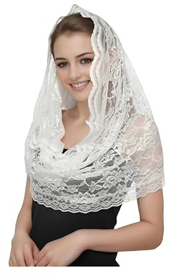 Proumhang Spetsslöja i Spansk Stil Traditionell Vintageinspirerad Blommig Oändlighetsslöja Slöja för Bröllop Mantilla Slöja för Kyrkan Latin Mass Huvudöverdrag Spets Halsduk Vit