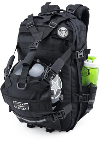 Aferrizu Motorradhelm-Rucksack, Totenkopf-Stil, große Kapazität, wasserdicht, Motorradhelm-Aufbewahrungstasche für Herren, Radfahren, Reiserucksack, Motorradausrüstung (schwarz)