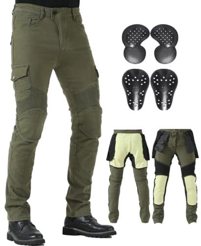 CTBQiTom Motorcycle Trousers with Aramid Protective Lining Motorbike Biker Trousers/Pants with CE Armour,Army Green,34W/30L