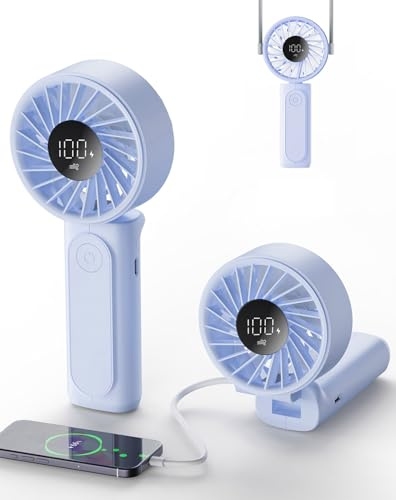 Peiyuu Handventilator, Tragbarer Mini Ventilator mit 4000 mAh, LED-Display Handventilator mit 6 Geschwindigkeitsstufen,180° Faltbarer Ventilator für Homeoffice, Reisen, Outdoor und Schlafzimmer