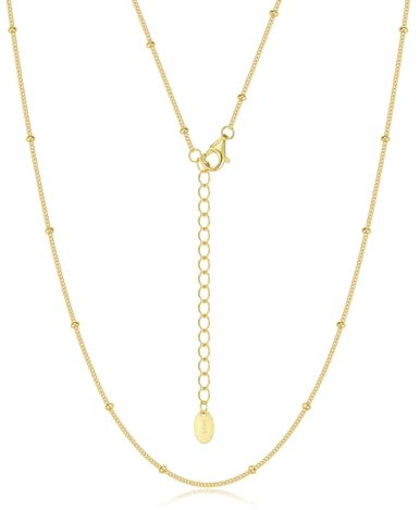 SILBERTALE Feine 14K Gold 925 Sterling Silber KugelKette Verstellbare Choker Halsketten für Damen 45cm mit 5cm Verlängerungskette