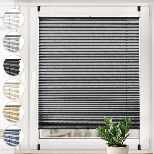 Sonello Plissee Crush Klemmfix ohne Bohren 80cm x 200cm Anthrazit Faltrollo Plisseerollo Jalousie für Tür & Fenster Blickdicht Sichtschutz Sonnenschutz Fertifplissee Rollo