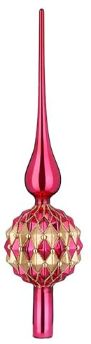 Christbaumspitze Glas 31cm D=8cm - glänzend & mit Ornamenten - Weihnachtsbaumspitze für Weihnachtsbaum - Christbaumschmuck & Weihnachtsbaumschmuck Rosa Gold - Gentle Pink