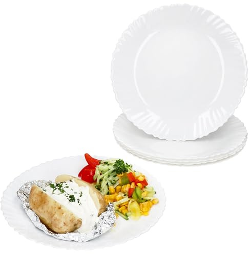 MamboCat 6er Set Speiseteller Arkona I Ø 24 cm I weiße große Opalglas-Essteller mit feinem Relief für Frühstück, Mittag oder Abendbrot