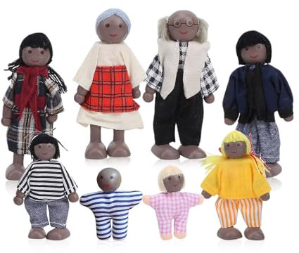 Riisoyu 8 Stück Puppenhaus Puppenfamilie Set, Holz Puppenhaus Puppen Spielset Biegepuppen Kinder Spiel Haus Puppenhaus Zubehör Spielzeug Geschenk