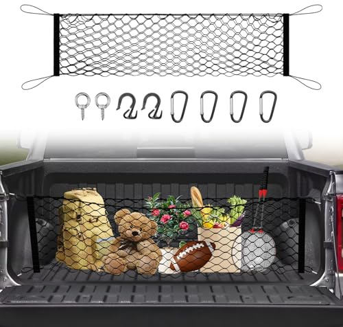 Canvcle LKW-Bett-Frachtnetz für Dodge Ram 1500 2019–2025, 2026, Zubehör, Umschlag-Stil, Netz, Organizer und Aufbewahrung, dehnbar, verstellbar, elastisch, Nylon, hinten, mit Haken