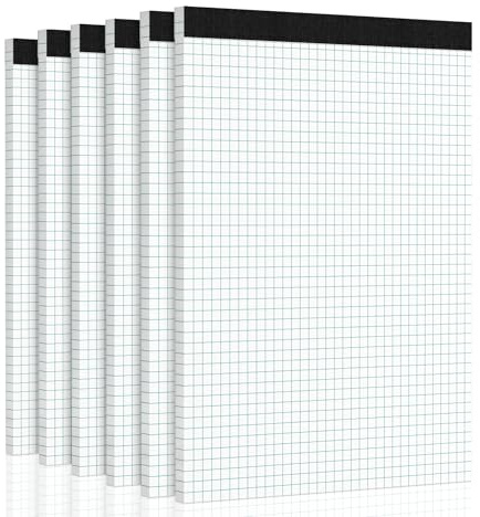 Roneky Graph Paper Pads, 6 Pack Graph Pads, 4x4 Grid Paper, 30 Sheets Squared Paper Notebook A4, A4 Lined Grid Notebook for Home, Office, School