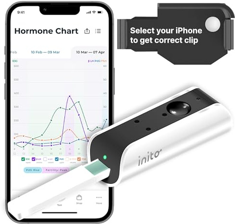 Inito Fertility Monitor & Hormone Tracker for Women | Estrogen, LH, PdG (Urine Metabolite of progesterone), FSH | Track and Confirm Ovulation | Includes 15 Strips (Compatible with iPhone 16 Pro)