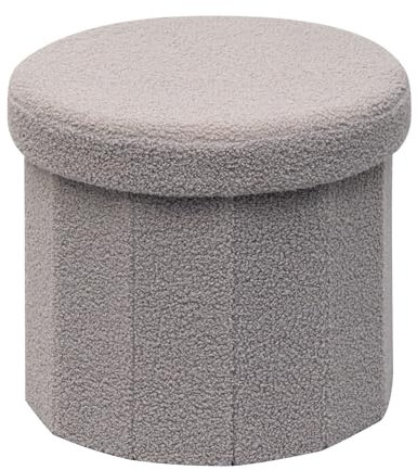 Bonlife Pouf Contenitore, Portaoggetti Baule, Poggiapiedi Pieghevole Rotondo, Cassapanca, per Ingresso, Soggiorno e Camera da Letto, Grigio, 38x38x38 cm