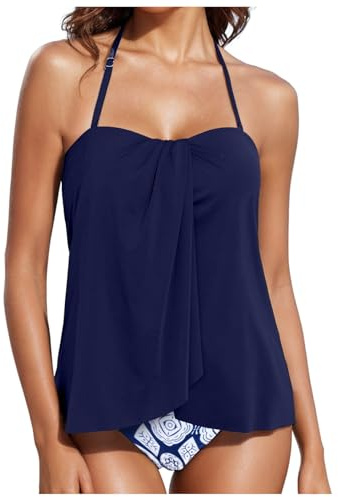 Trägerloser Tankini, Badeanzüge für Damen, Bauchkontrolle, Badeanzüge, Twist-Bandeau-Tankini-Top mit Bikinihose