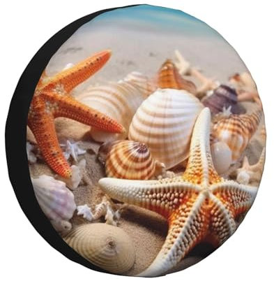 Reifenhülle Strand Seestern Muscheln Radschutzhülle Universal Spare Tire Cover Wasserdicht Reifenabdeckung Für Geländewagen Wohnmobile Ersatzradreifen 17 inch