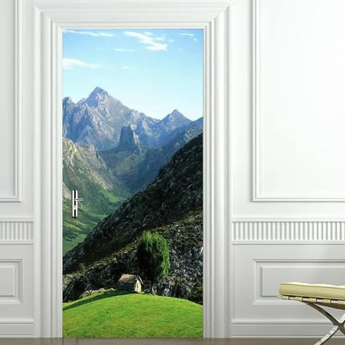 Türtapete Selbstklebend Berg Türfolie Türposter 3D Fototapete Natürliche Landschaft Türaufkleber Abnehmbar Tür Aufkleber Wandtattoo für Kinderzimmer Badezimmer 85x200 cm A/N708