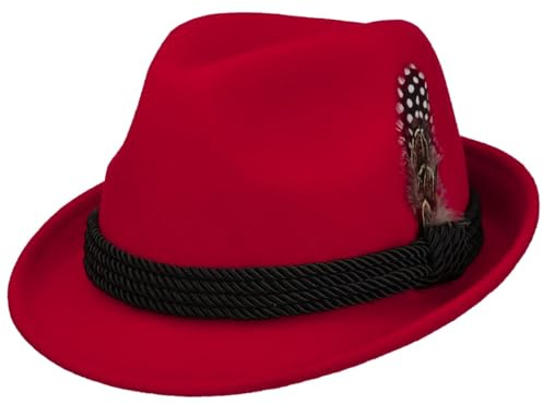 Lipodo Trachtenhut Wollfilz Klassik Trilby Uni Kordel Damen Sommer Winter rot One Size