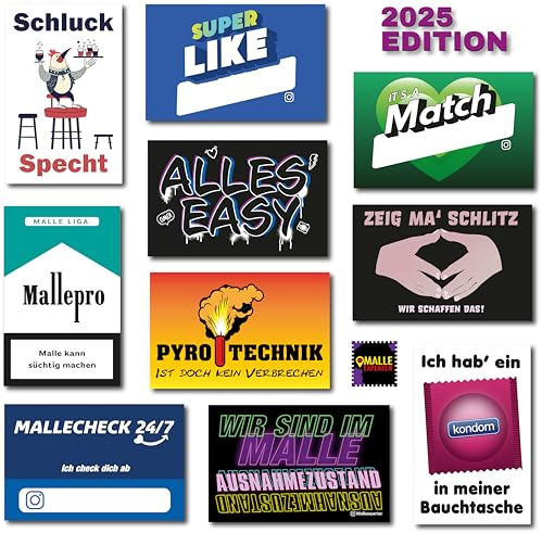 Malle Sticker 100 Stück Party Special Edition | Mallorca Party Feiern Festival Karneval Après-Ski | 10x 10 Sticker, 10 Motive | Exclusive Edition Aufkleber
