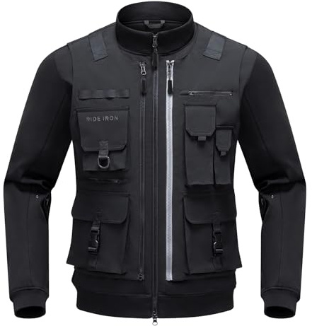 RIDEIRON Motorradjacke Herren Winter Vier Jahreszeiten 3-in-1 Abnehmbare Weste CE Schulter- und Ellbogenschützer Modische und lässige Motorradschutzbekleidung Schwarz