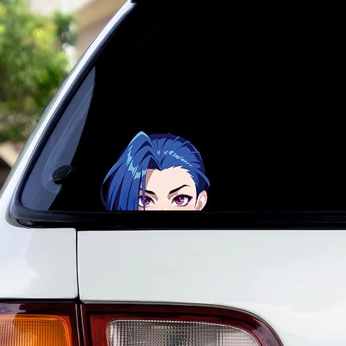 Pure Print Cut Jinx Arcane Peeker Aufkleber – UV & wasserfest – 12x8,7cm Fanart – Anime Gaming Sticker – Auto Deko für League-Fans