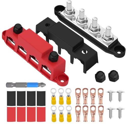 250A Sammelschienen Verteilerblock 12V-48V DC, Verteilerschiene mit 4x M8 Klemmenbolzen für Auto Marine RV Wohnmobil Lkw Elektrik System Positive Masse Stromverteilungsblock Busbar(2 Stück)
