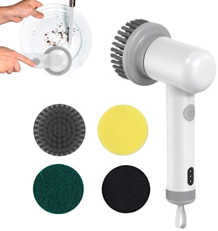 Biniveil Estropajo Eléctrico,Herramienta de Limpieza con Potente Cepillo Giratorio | Máquina Inalámbrica con Cabezales Intercambiables para Cocina Baño Ducha y Hogar