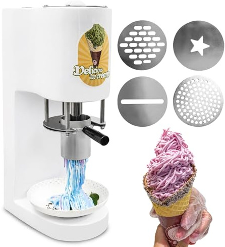 ylpddmm Kommerzielle Spaghetti-Eismaschine, EIS- und Softeismaschine, Gelato-Maschine mit 4 Formen, für Eisdielen und Dessertläden,White