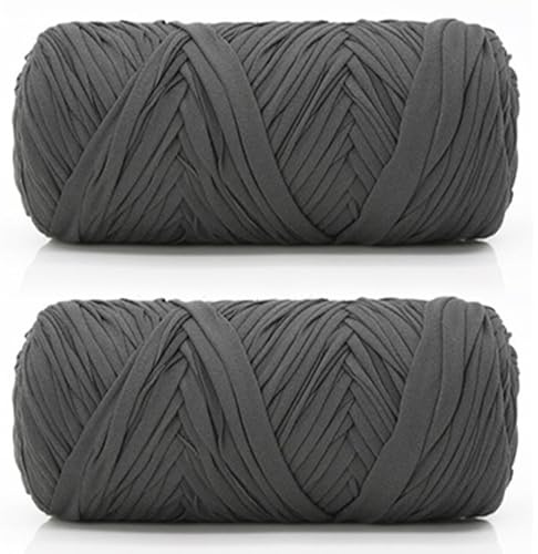 T-Shirt Garn – 2er-Set (je 200g/75m), Textilgarn, Bandgarn zum Häkeln & Stricken, Bändchengarn für DIY Handtasche, Taschen, Teppiche, Weben & DIY Handarbeiten (Dunkelgrau)