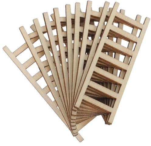 Veemoon 10pcs Miniature Wooden Ladder for Dollhouse Furniture Durable Craft Accessories for DIY Fairy Garden Realistic Micro Landscape Scene Props