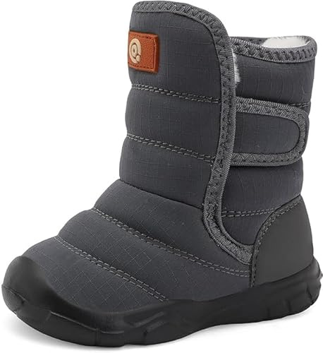 JIASUQI Toddler Snow Boots Boy Girl Wide Winter Boots with Faux fur Lined Warm Winter Shoes for Indoor Outdoor(Dark Grey 19,UK Size 6.5)