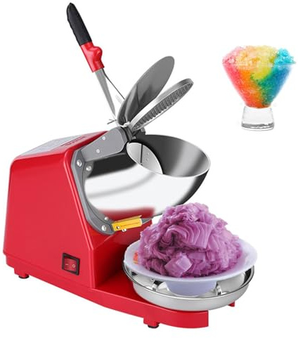 Commercial Ice Crusher, 300w Electric Ice Crusher, Stainless Steel Double Blades, 2200 Rpm High Speed Ice Crushing, For Home And Commercial Use (Red)
