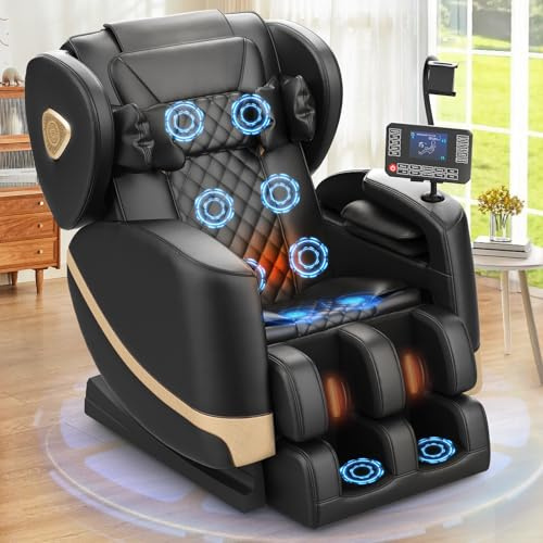 F FURNIMAT Massagesessel Ganzkörper, Zero Gravity Relaxsessel Massagestühle mit Taillen- und Beinheizung, Komfort-Airbags, Fußrollen, 10 Massagerollen, Bluetooth-Lautsprecher, Fernbedienung