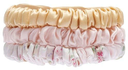 KQDRAVINE 3 stycken silkeshårsnoddar för kvinnor, Scrunchies, små, 100 % rent mullbärssilke, scrunchie, hårvänliga hårsnoddar dam, silkescrunchie hårsmycken flätgummi hästsvanshållare