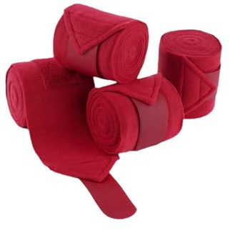 Harilla 4 Stück Pferdebeinbandagen, Pferdebeinschützer, universelle, atmungsaktive, Wiederverwendbare Wickelgurte aus weichem Fleece für Reiten, Rot