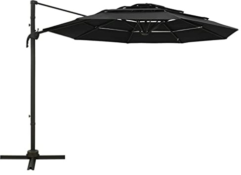 Generico Ombrellone a Sbalzo a 4 Livelli Palo in Alluminio 3x3 m Nero,Nero,19.2kg,313834